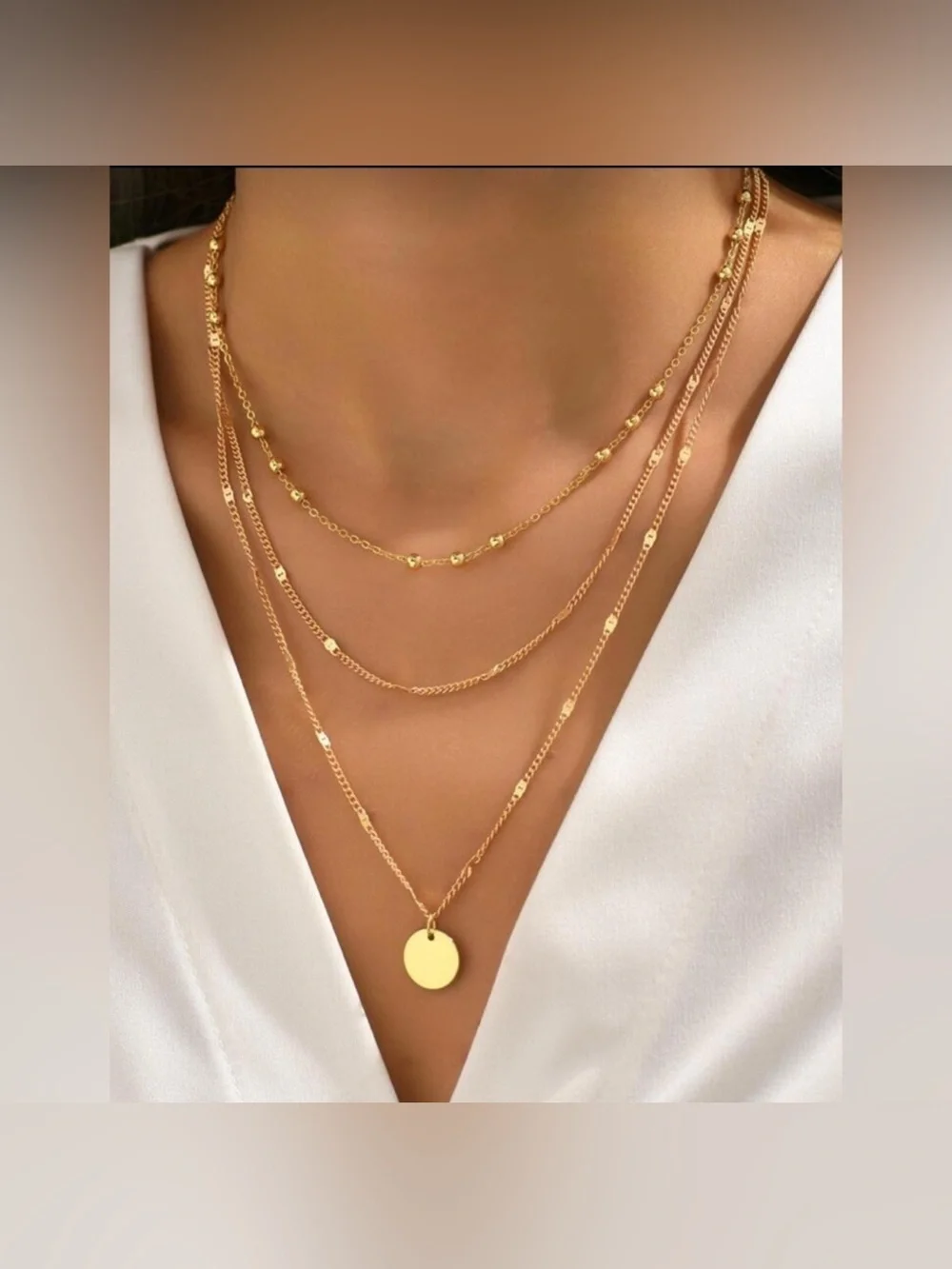 Gold Disc Layered Chain Necklace 2-Piece Set